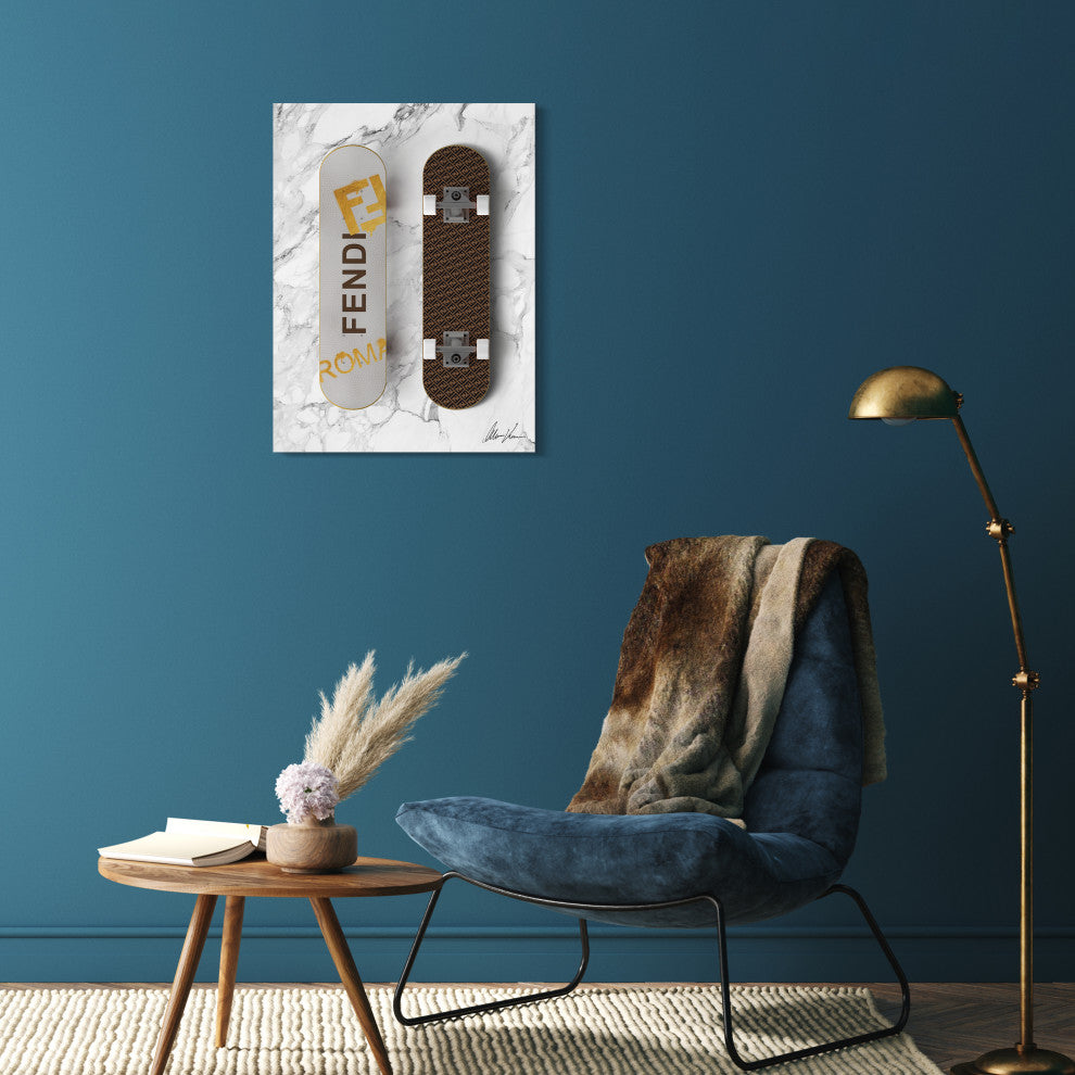 "Fendi Wheels" Frameless Free Floating Tempered Glass Panel Graphic Wall Art
