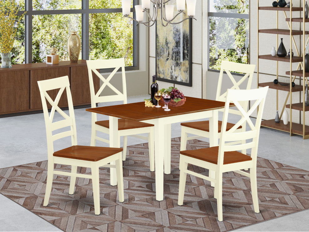 5Pc Dining Set, Table, 4 Kitchen Chairs, Solid Wood Seat, Buttermilk, Black
