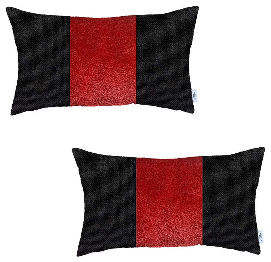 Set of 2 Red Faux Leather Lumbar Pillow Covers