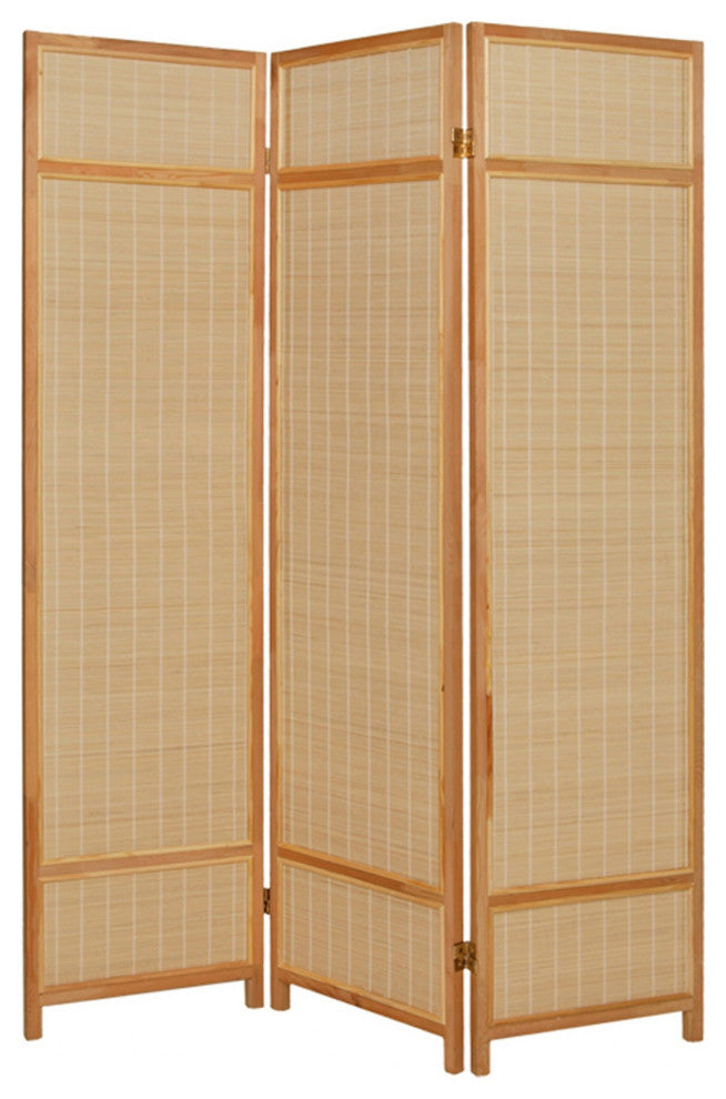 Natural Brown Bamboo Three Panel Room Divider Screen