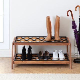 Double-Tier Natural Stand With 3-Pair Rubber Boot Trays Mt. Tam
