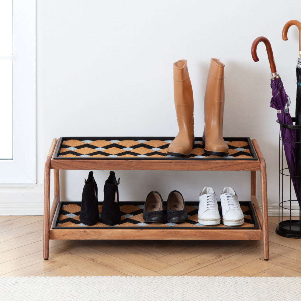 Double-Tier Natural Stand With 3-Pair Rubber Boot Trays Mt. Tam