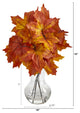 18" Autumn Maple Leaf Artificial Plant, Glass Planter