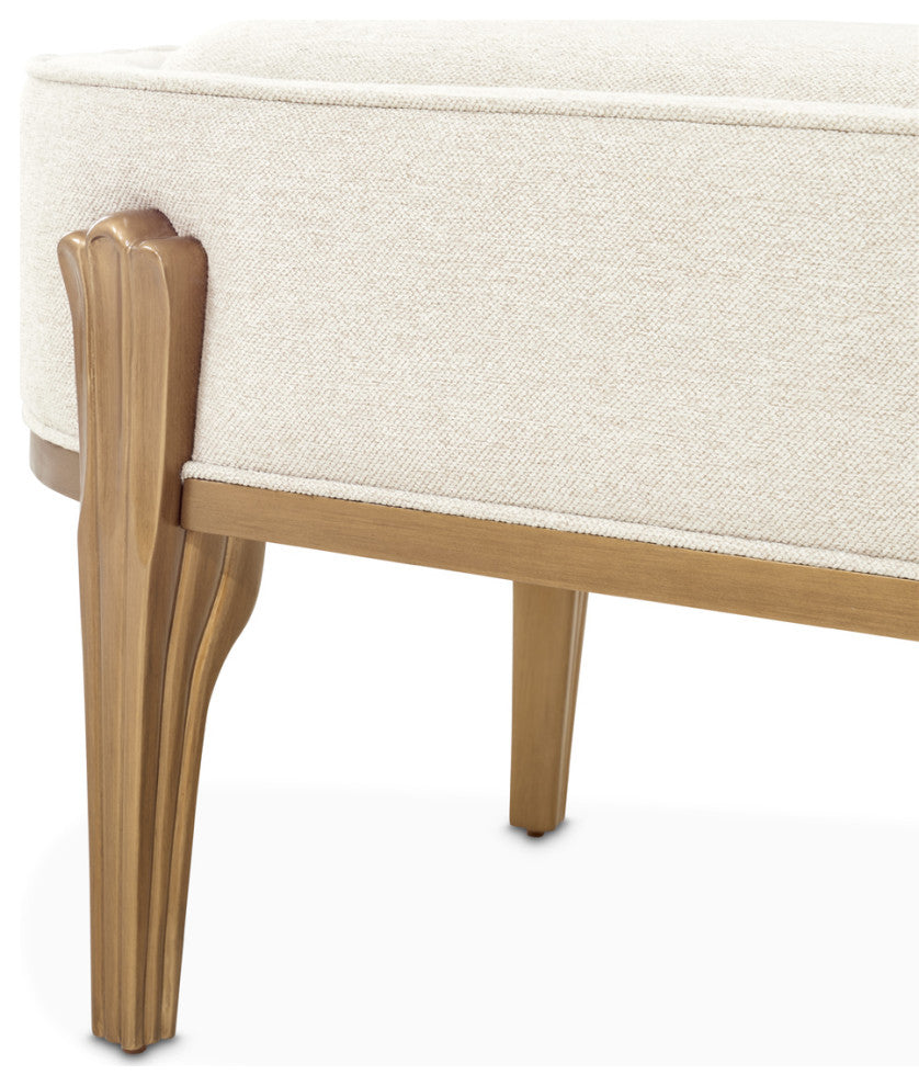 Camellia Field Accent Bench, Linen/Antique Gold