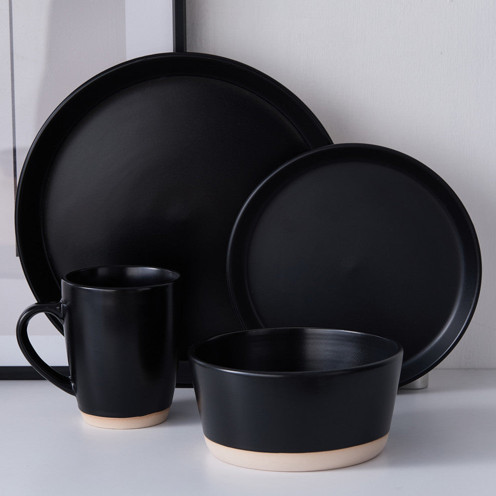Stone Lain Jules Stoneware 32 Piece Dinnerware Set, Black