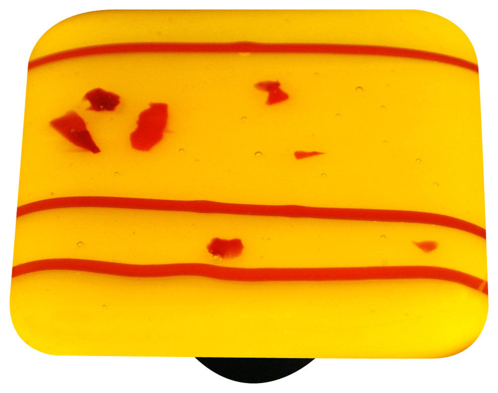 Art Glass Square Mardi Gras Knob, Black Post, Red Mg, Sunflower Yellow