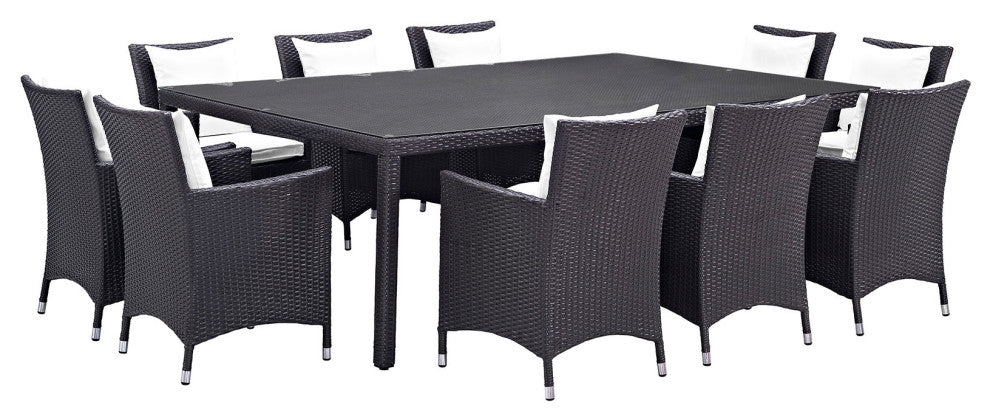 Modway Convene 11 Piece Outdoor Patio Dining Set, Espresso White