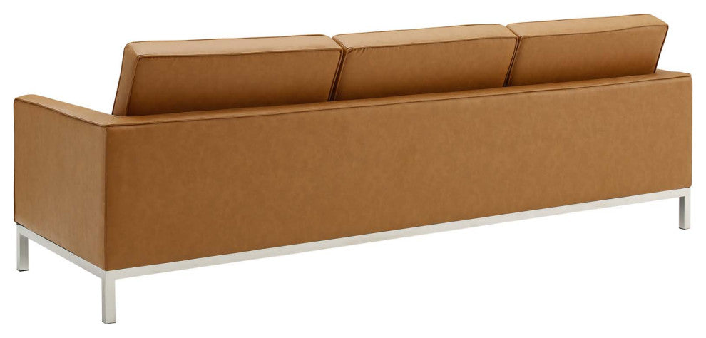 Tufted Armchair and Sofa Set, Faux Leather, Silver Tan, Modern, Lounge