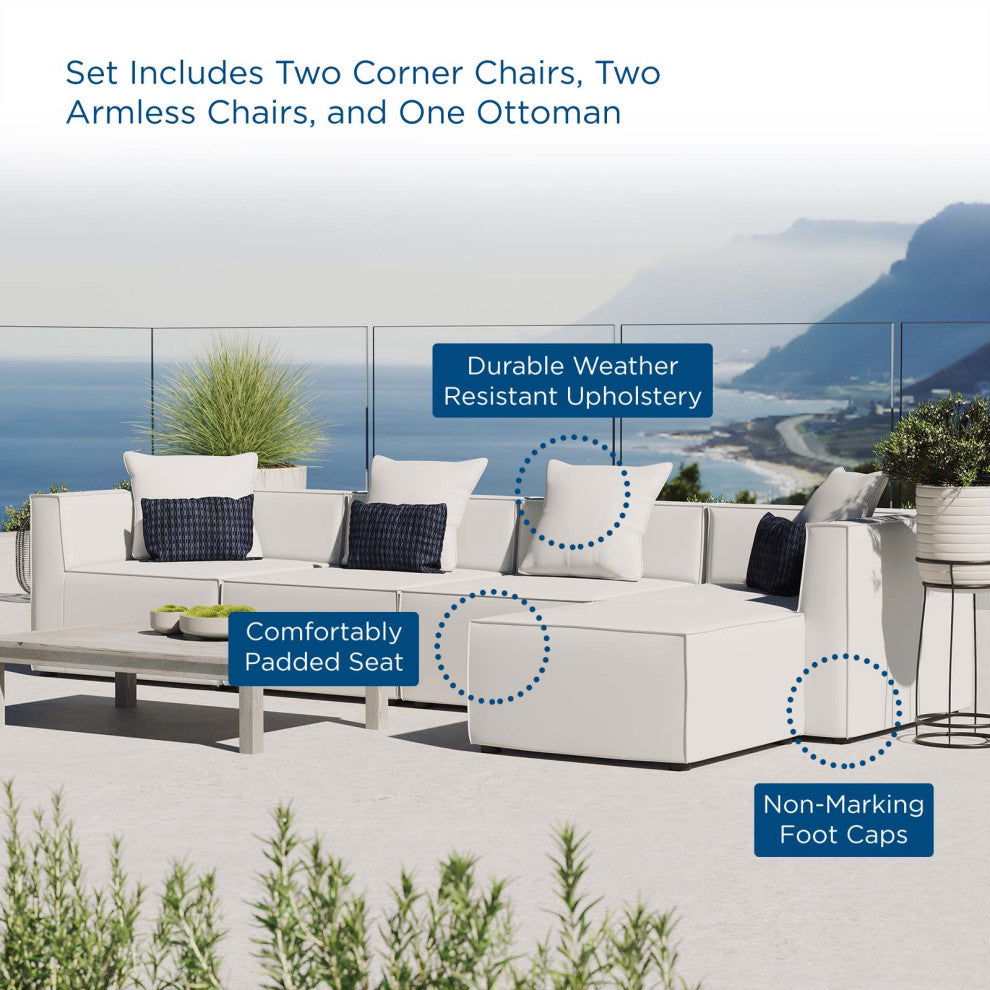 Lounge Sectional Sofa Set, Fabric, White, Modern, Outdoor Patio Balcony Garden