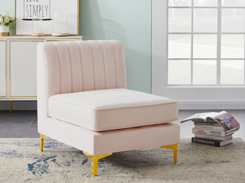 Alina Velvet Upholstered Modular Armless Chair, Pink