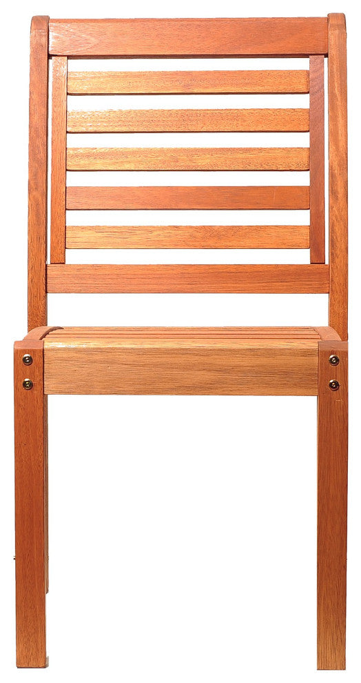 Set of 2 Patio Chair, Eucalyptus Wood Construction With Slatted Backrest, Brown