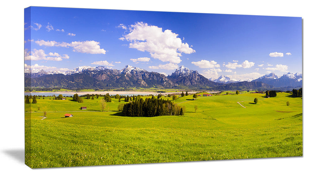 Green Bavaria Field Panorama, Landscape Canvas Art Print, 60"x28"