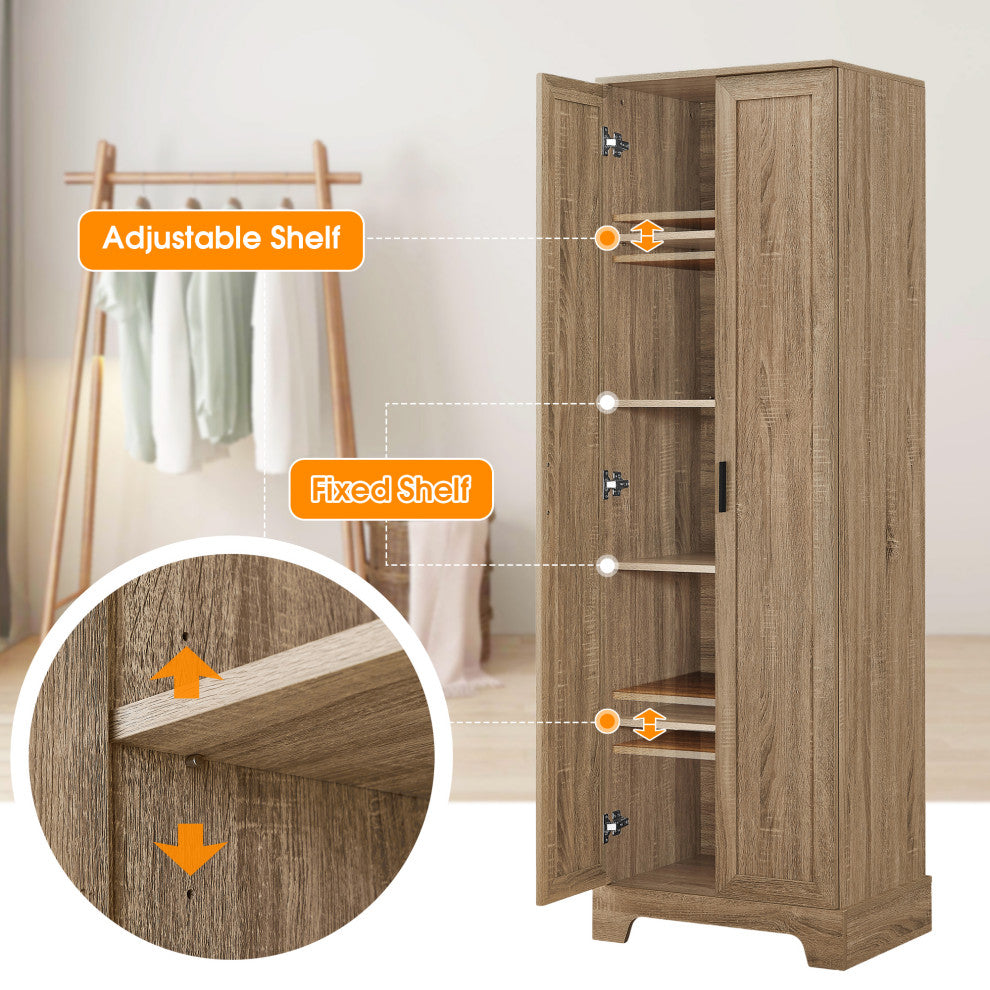 23 in. W x 71 in. H MDF Bathroom Storage Cabinet with Two Doors, Brown