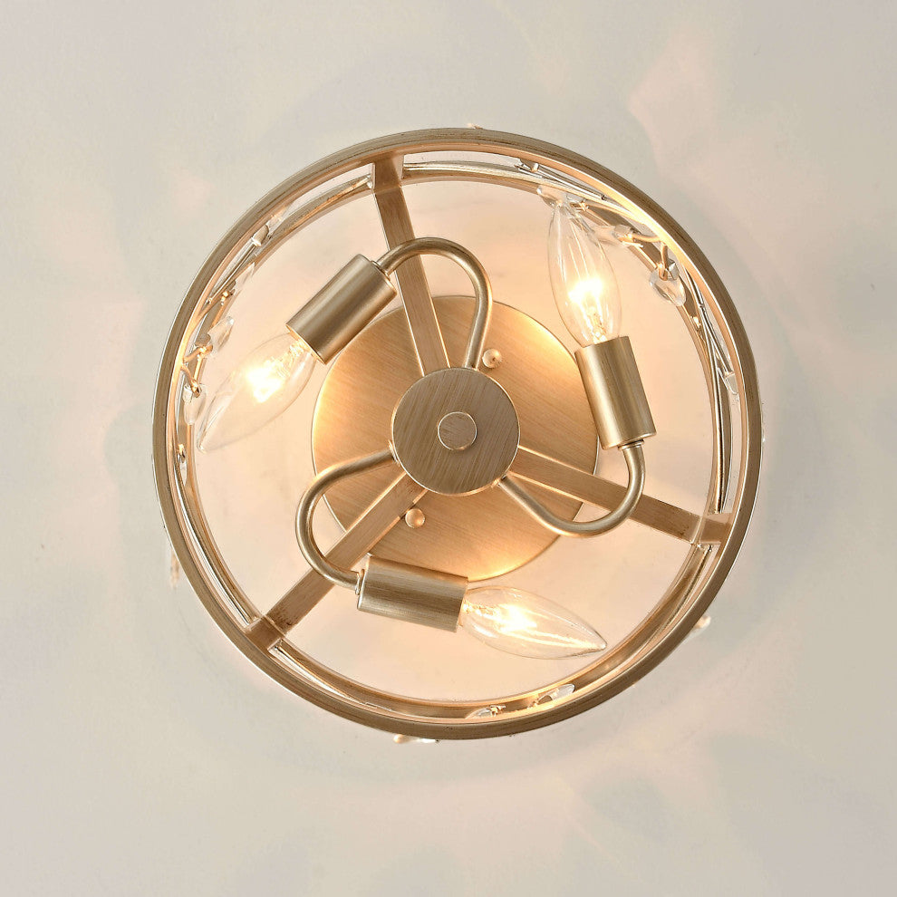 Daisy 3-Light Brushed Champagne Silver Metal Cage Drum Flush Mount