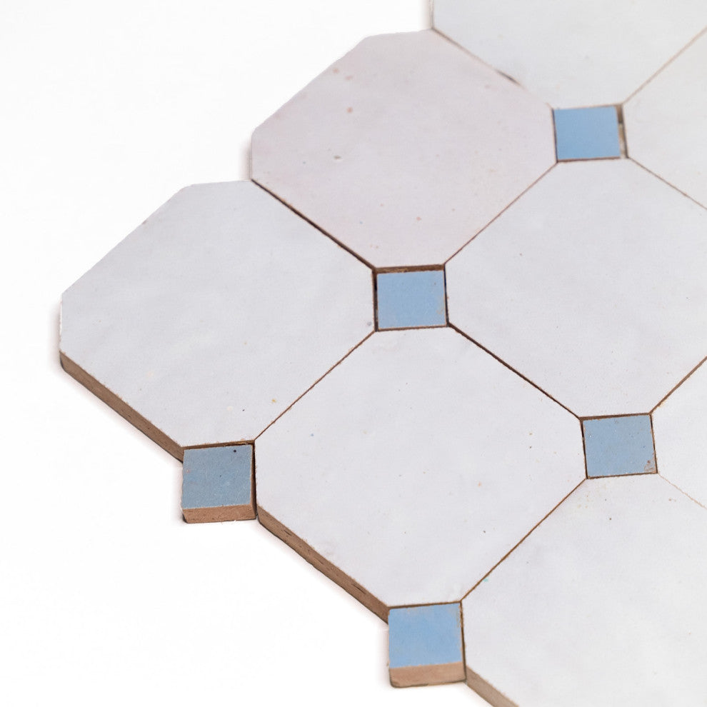 Contemporary Zellige Tile, Off-White With Blue, 8-Panels 12x12"