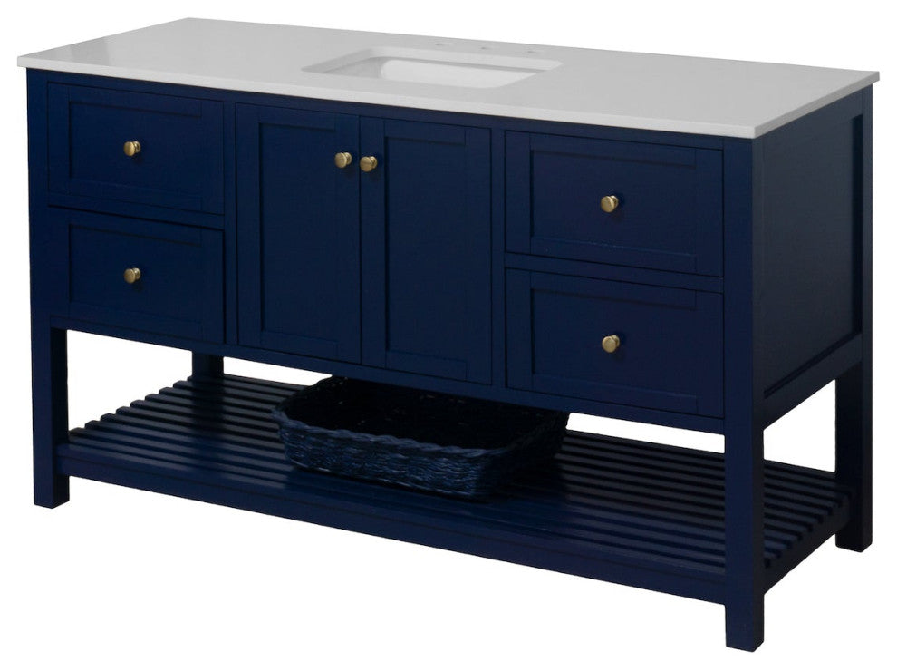Lakeshore 60" Single Bathroom Vanity, Royal Blue, Engineered White