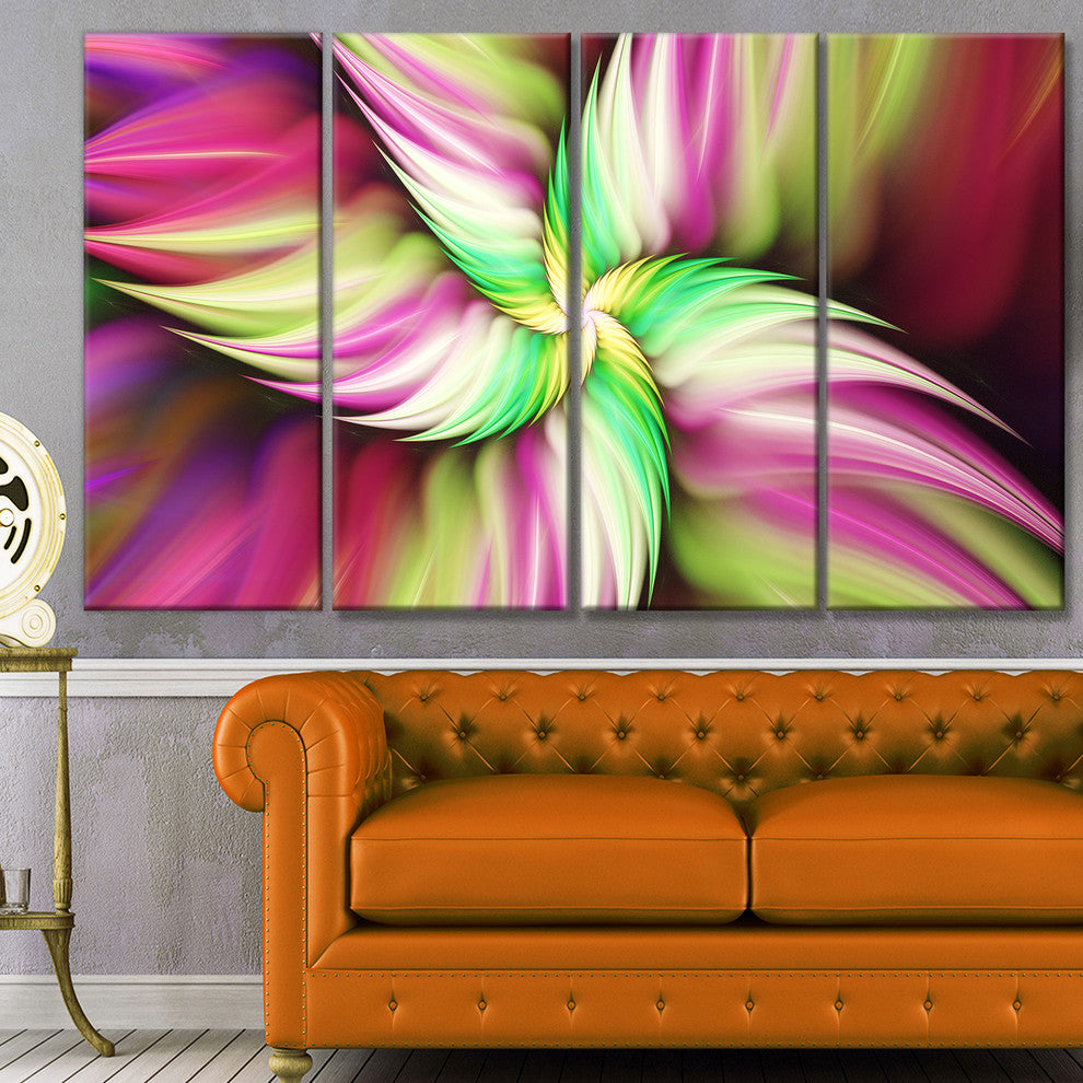 Huge Rotating Pink Flower, Floral Canvas Art Print, 48"x28", 4 Panels