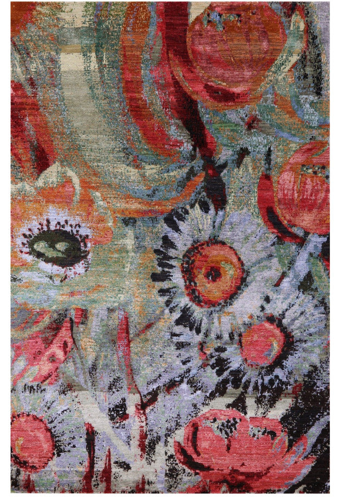 6' 2" X 9' 4" Garden Design Wool and Silk Rug Q8789