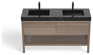 Shoji Bath Vanity, Chestnut Oak, 60", Double Sink, Freestanding