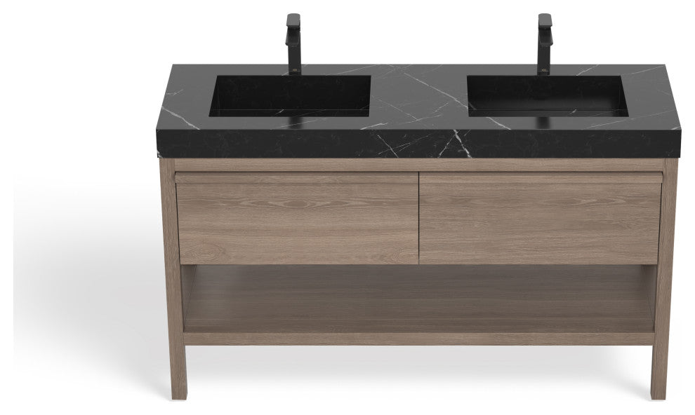 Shoji Bath Vanity, Chestnut Oak, 60", Double Sink, Freestanding