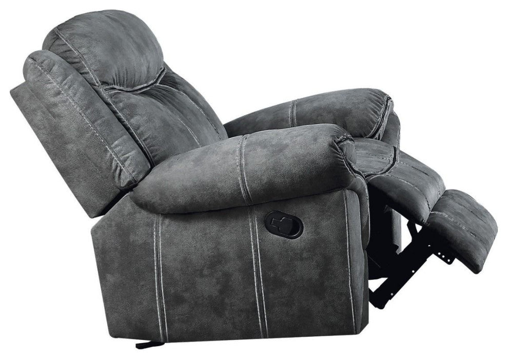 Two Tone Gray Velvet Upholstered Glider Recliner