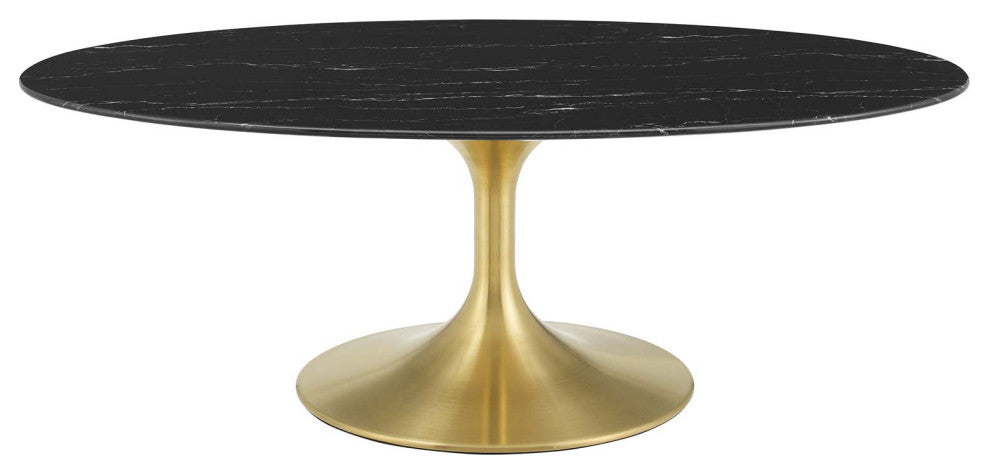 Coffee Table, Oval, Artificial Marble, Metal, Gold Black, Modern, Lounge
