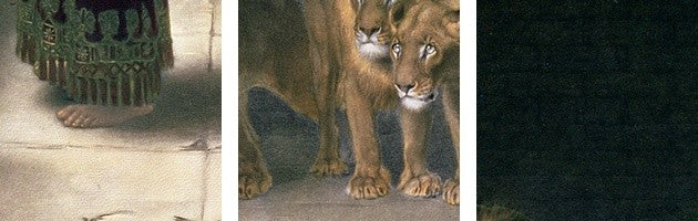 "Daniel in the Lions Den, mezzotint" Canvas Art, 30"x20"x1.25"