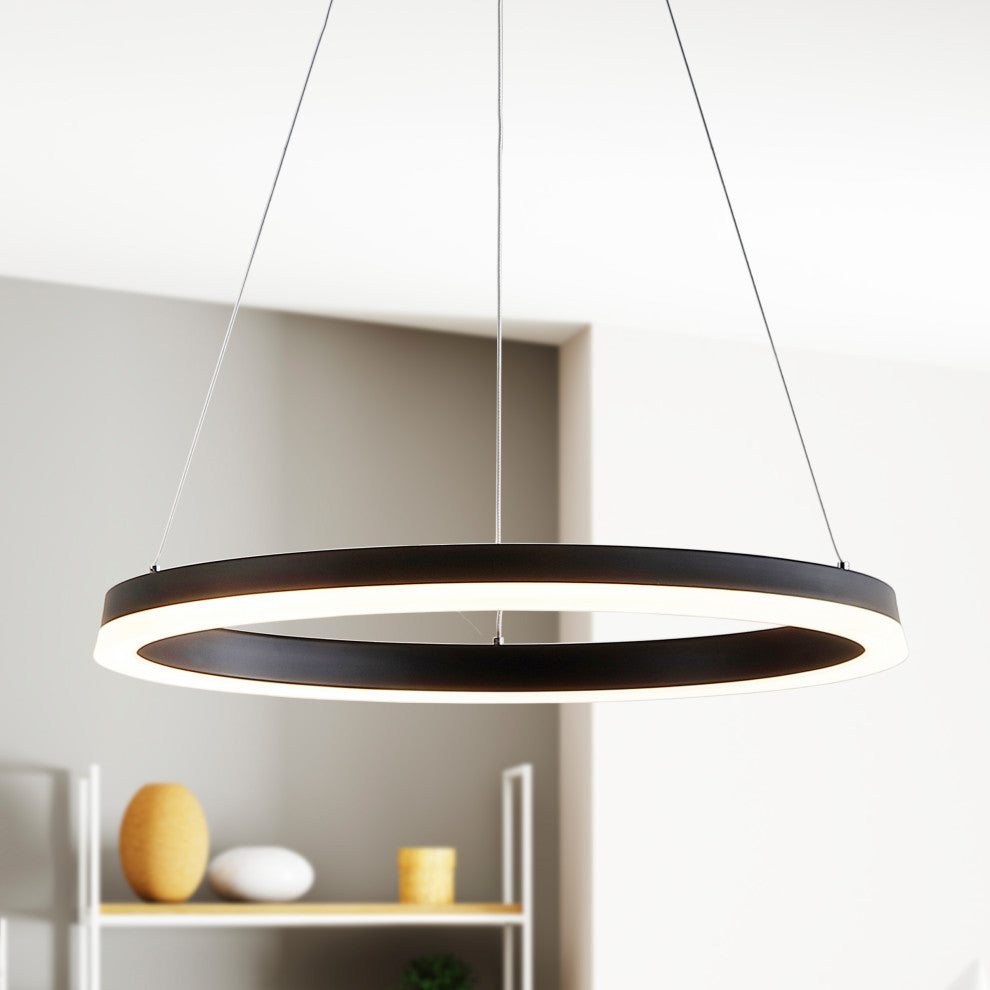 Baxter 1-Light Aluminum Integrated LED Hoop Pendant, Black