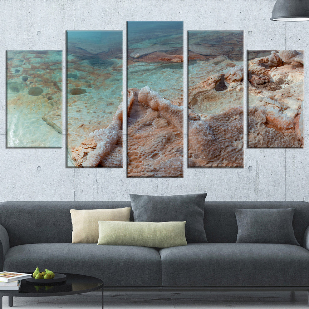 "Dead Sea Shore With Crystallized Salt" Landscape Wall Art, 60"x32", 5-Panels