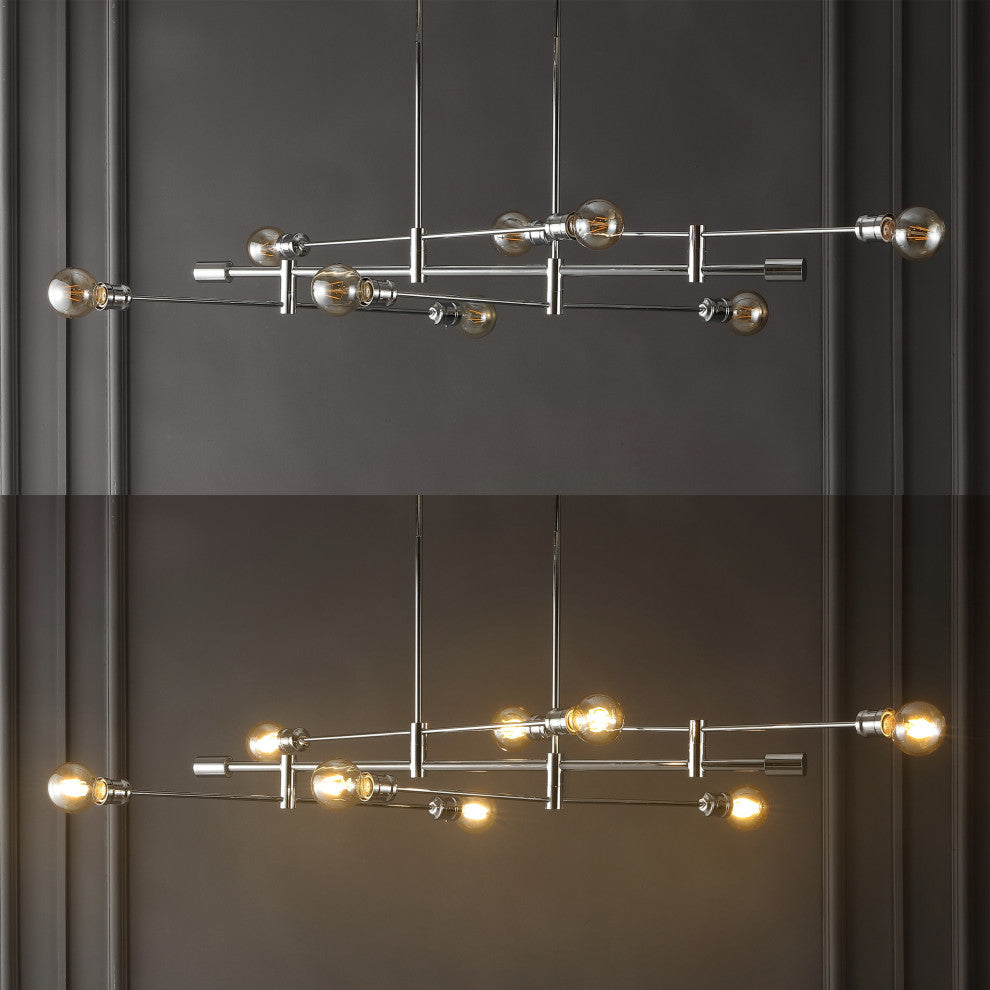 Atlas 6-Light Modern Vintage Iron Arm-Adjustable LED Chandelier, Chrome, 63"