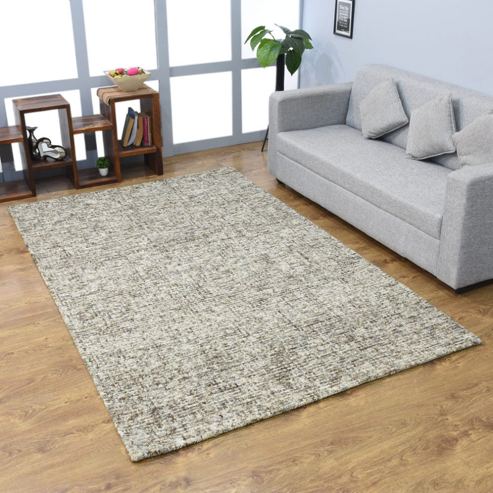 HAND TUFTED WOOL ECO-FRIENDLY AREA RUGS - Rectangle,Dark Brown Beige,Solid