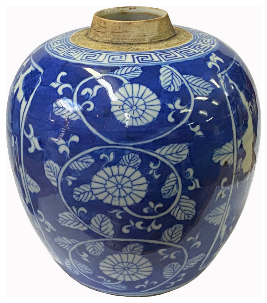 Oriental Handpainted People Theme Small Blue White Porcelain Ginger Jar Hws2313