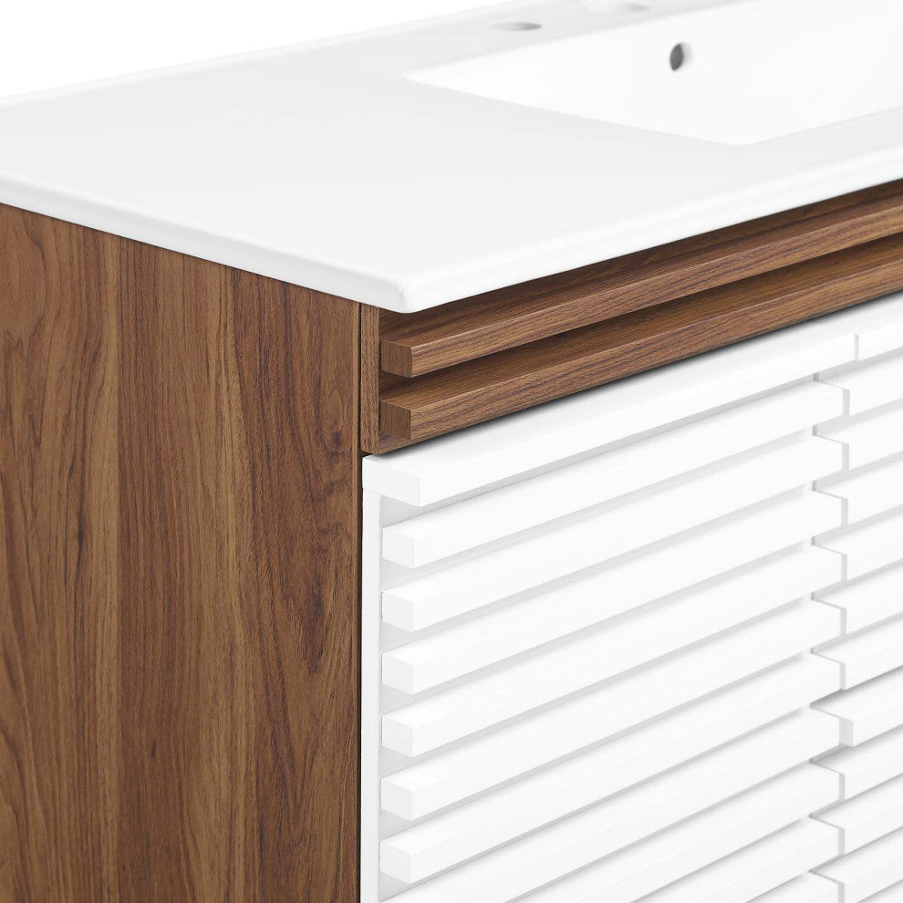 Render 48" Wall-Mount Bathroom Vanity, White Walnut White