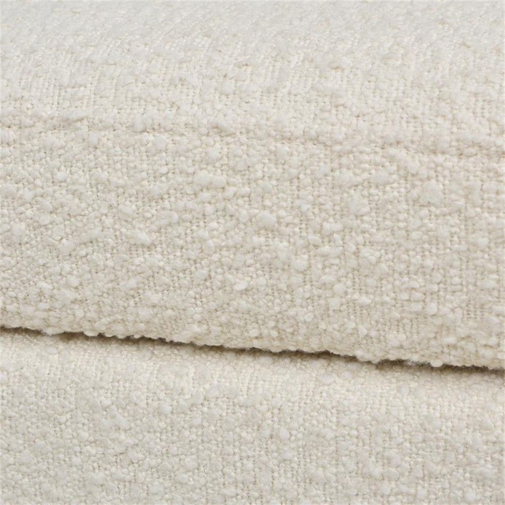 Maklaine Trandsitional 44" Upholstered Boucle Oval Storage Bench in Ivory White