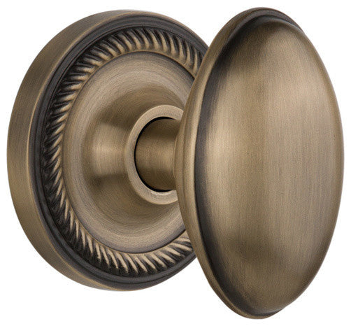 Rope Rosette Interior Mortise Homestead Door Knob, Antique Brass
