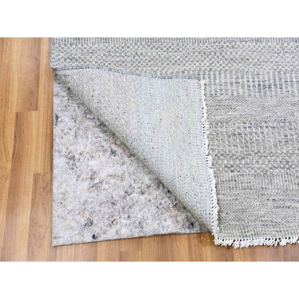 Dark Gray Modern Grass Design Undyed Wool Hand Knotted Oriental Rug, 6'x6'1"
