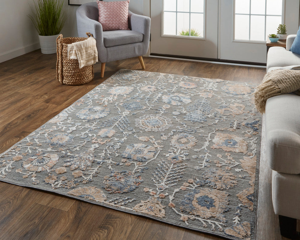 Weave & Wander Sybil Transitional Oriental Style Rug, Charcoal/Biscuit Tan, 9' X