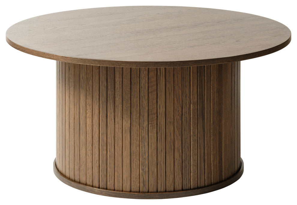 Mid-Century Modern Round Pedestal Coffee Table, Smoked Oak