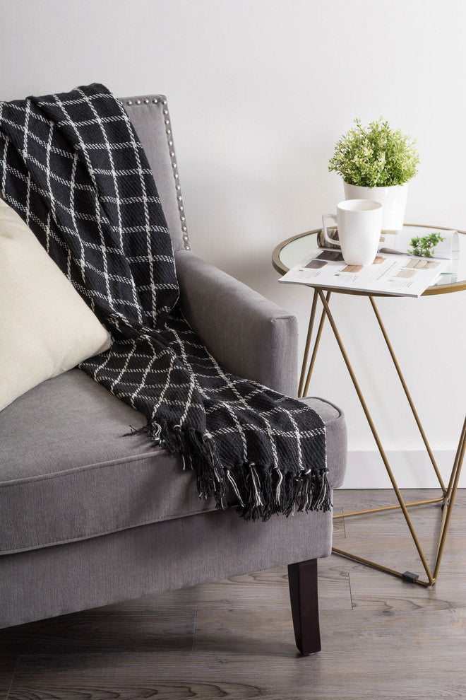 French Blue Checked Plaid Throw