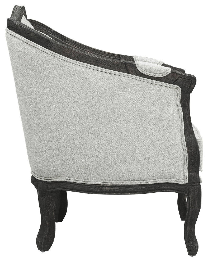 Samael Sofa With 3 Pillows, Gray Linen and Dark Brown Finish