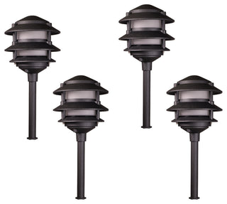 LED Low Voltage 3 Tier Pagoda Landscape Lights- Set of 4 Rust, Black