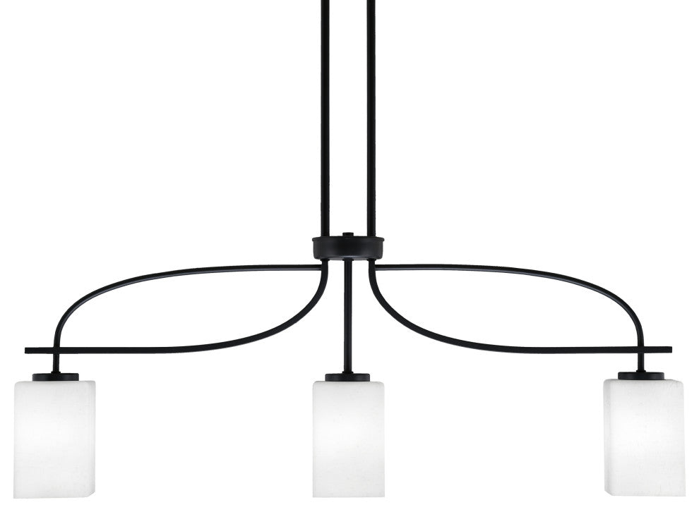 Cavella 3 Light Island Light, Matte Black Finish, 4" Square White Muslin Glass
