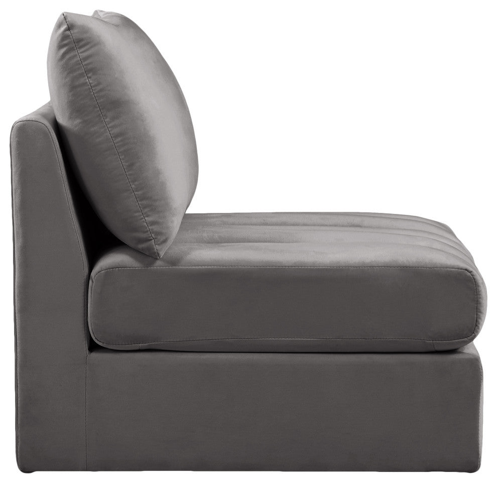 Jacob Velvet Upholstered Modular Armless Chair, Grey