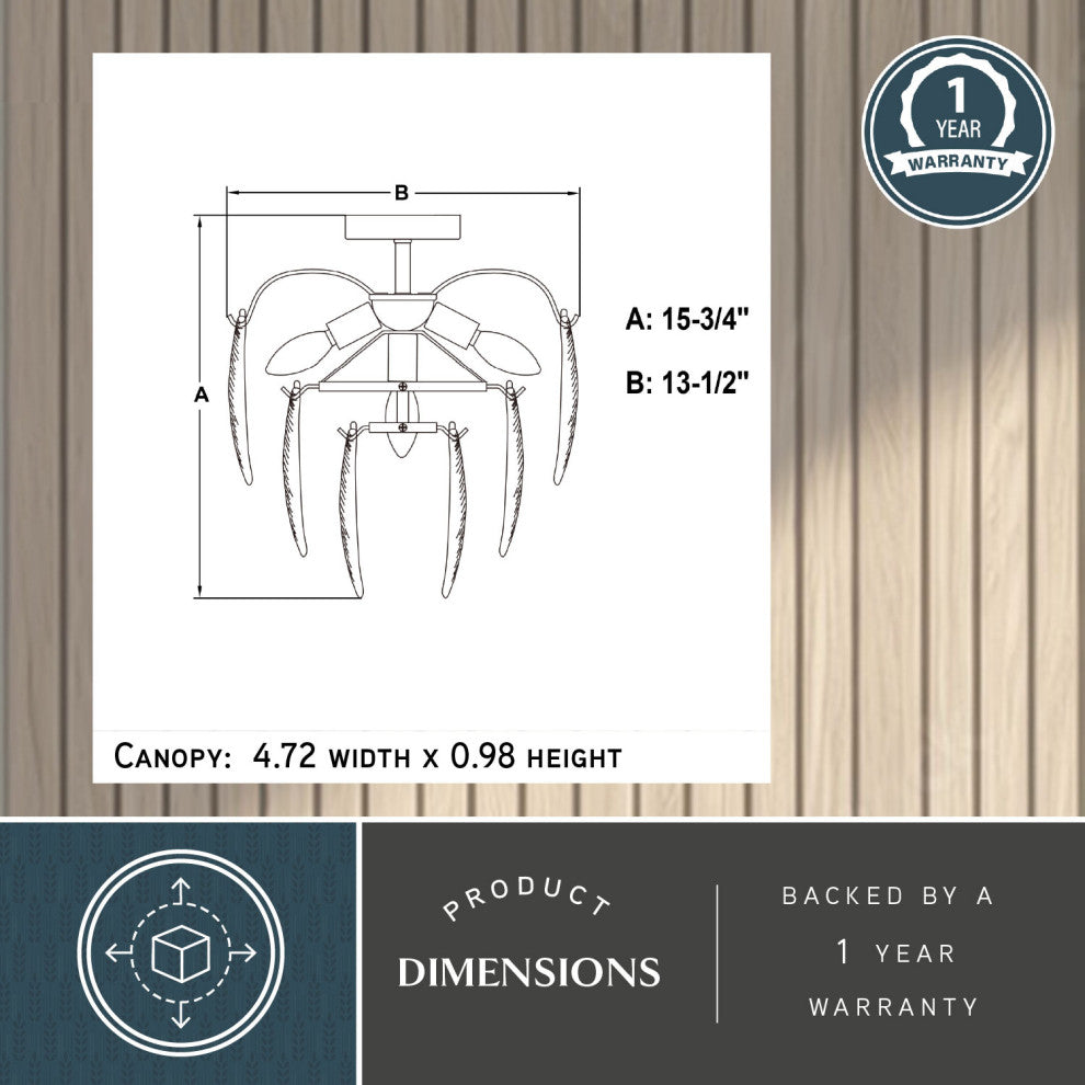 Burbank 4-Light Gold Brass Waterfall Semi Flush Mount Ceiling Fixture Leaf Glass