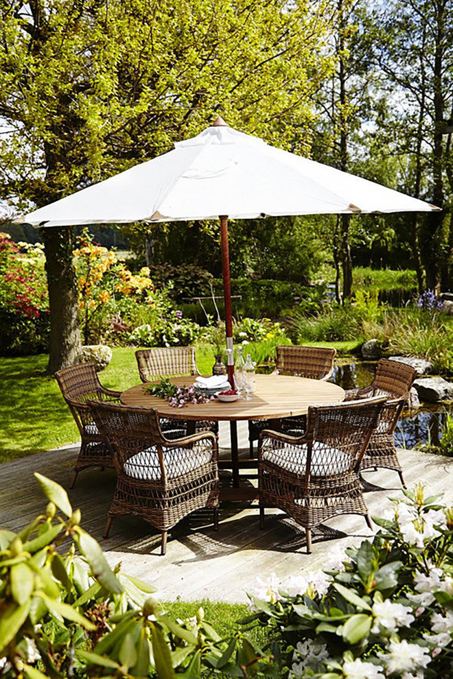 George Outdoor Teak Dining Table, 63" Dia., Natural