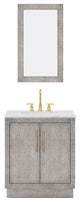 30 Single Sink White Marble Vanity, Gray Oak With Gooseneck Faucet and Mirror