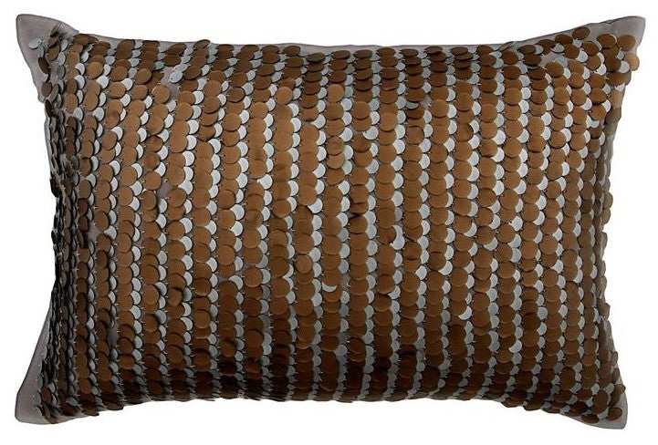 Grey Linen Metal Sequins Embroidery 12"x26" Lumabr Pillow Cover, Mermaid Mood