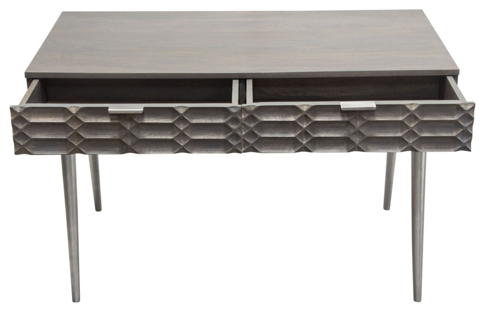 Petra 2-Drawer Writing Desk, Smoke Gray Finish