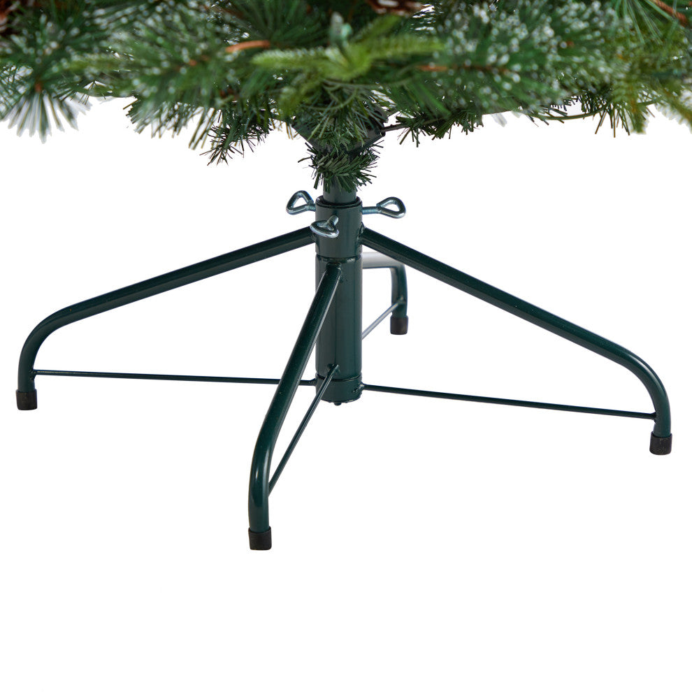 4' Snowed Tipped Clermont Mixed Pine Faux Xmas Tree W/Lights, Pinecones