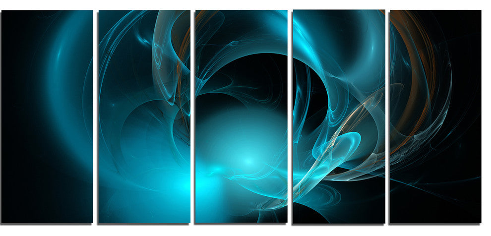 Blue Fractal Galactic Nebula, Abstract Wall Art Canvas, 60"x28", 5 Panels